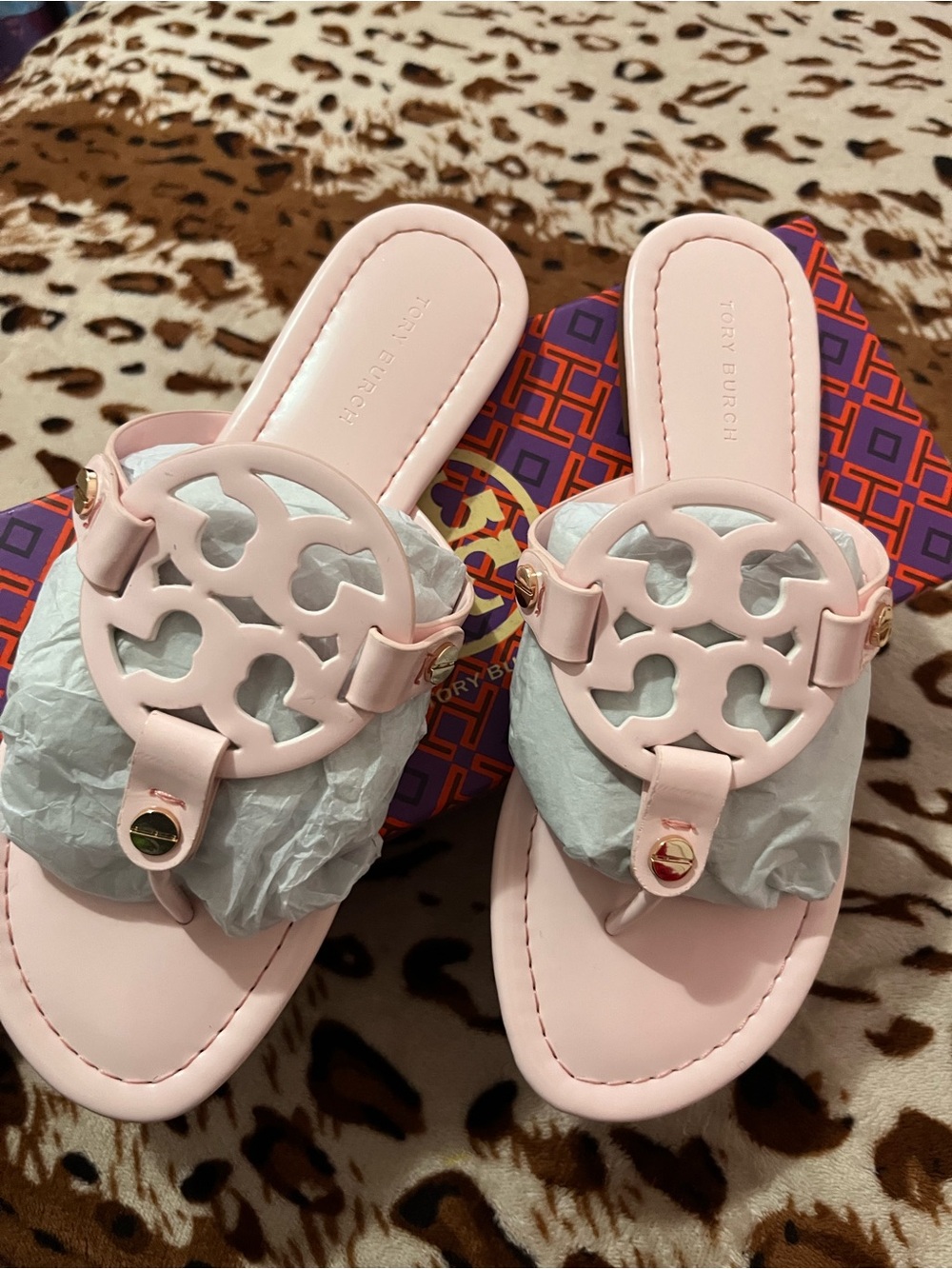 Tory Burch Blush Pink Miller Logo Leather Slide Sandals - Picture 3 of 4